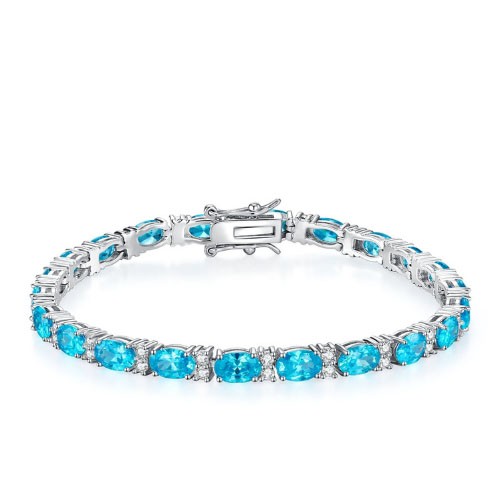 4 Prong Aquamarine  Diamond Bracelet