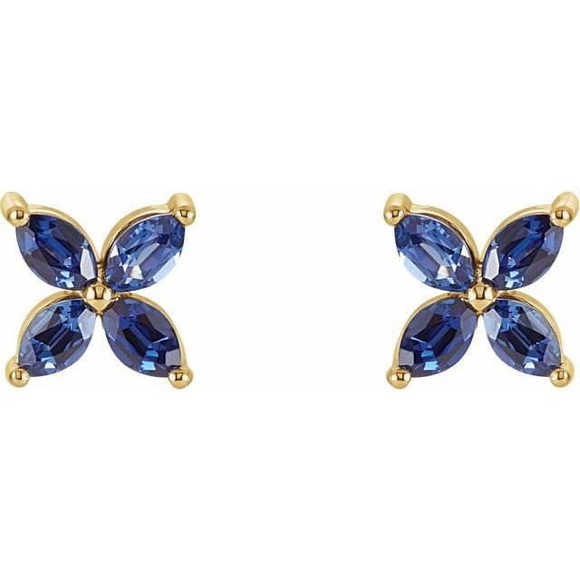 Honbrie Blue Sapphire 4 Prong Set  Diamond Earrings
