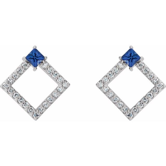 Huette 0.52 Carat Blue Sapphire 4 Prong Set  Diamond Earrings