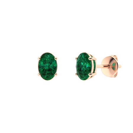 Helueua Emerald 4 Prong Set  Diamond Earrings