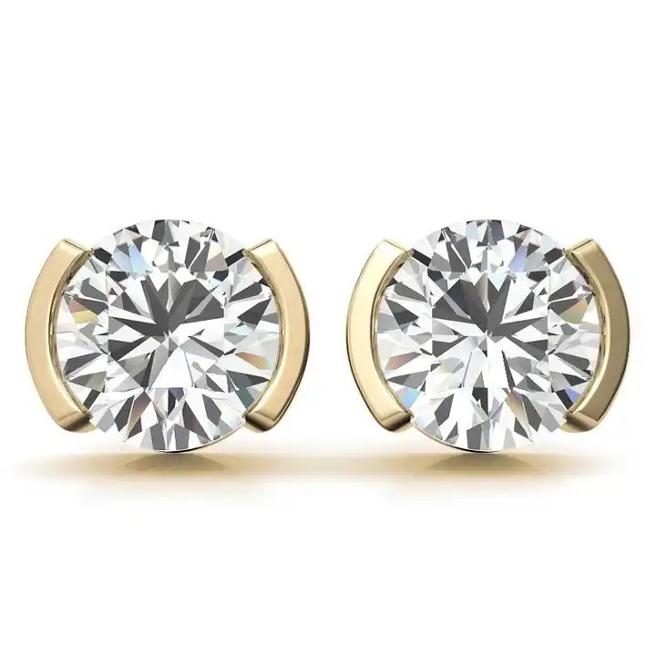 Janessa Moissanite Half Bezel  Diamond Earrings