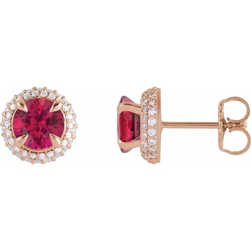 Heiritha Natural Ruby 4 Prong Set  Diamond Earrings