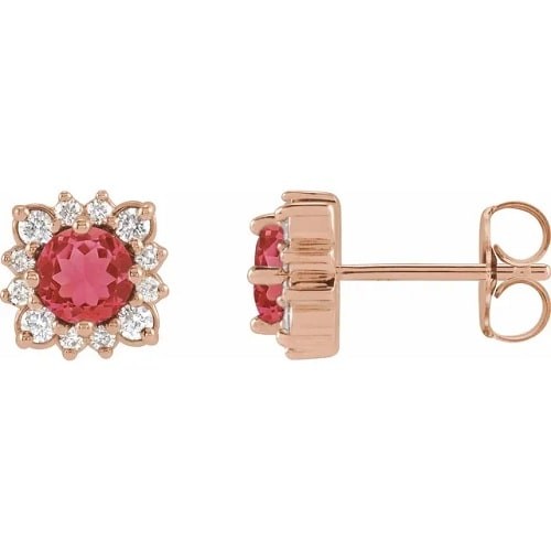 Harvelle Natural Ruby 4 Prong Set  Diamond Earrings