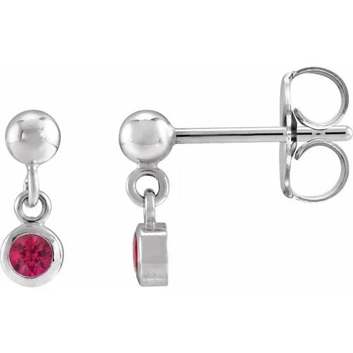 Haddyr Lab Grown Ruby Bezel Set  Diamond Earrings