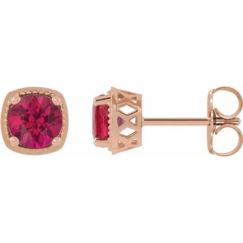 Heilewisa Natural Ruby 4 Prong Set  Diamond Earrings