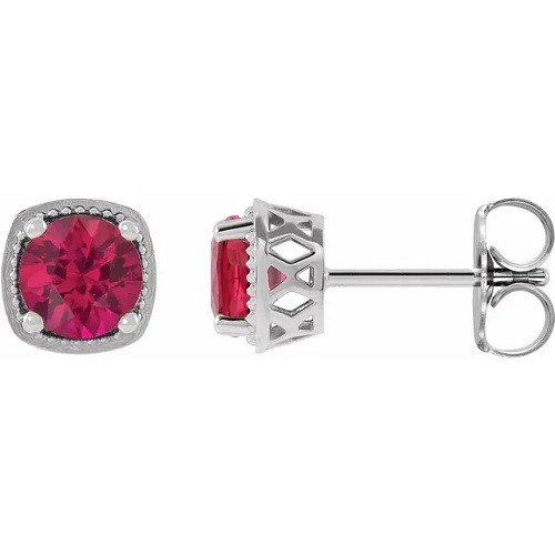 Heilewisa Natural Ruby 4 Prong Set  Diamond Earrings