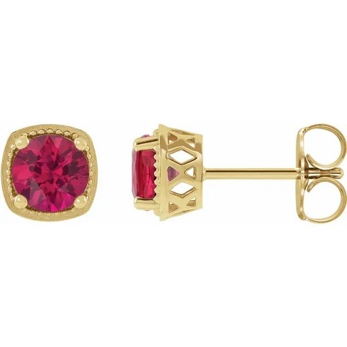 Heilewisa Natural Ruby 4 Prong Set  Diamond Earrings