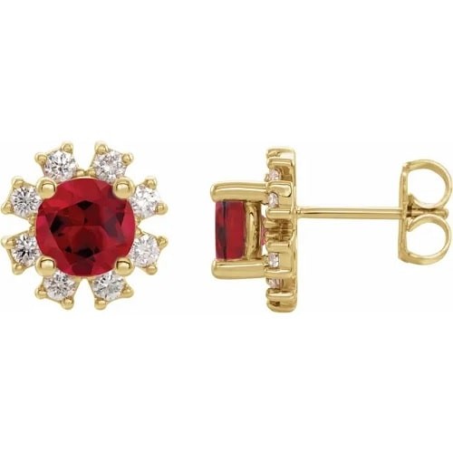 Heallfrith Natural Ruby 4 Prong Set  Diamond Earrings