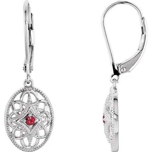 Hildy Natural Ruby 4 Prong Set  Diamond Earrings