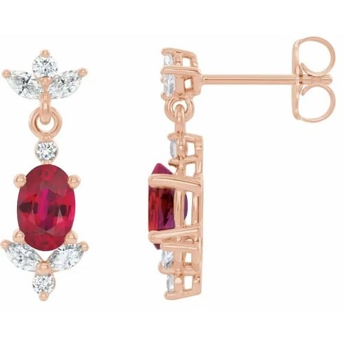 Heavynne Natural Ruby 4 Prong Set  Diamond Earrings