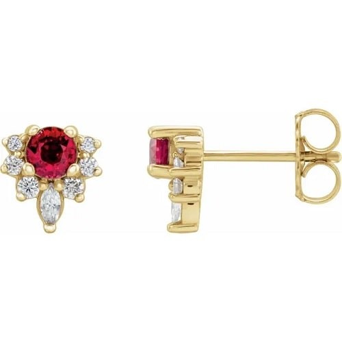 Haep Natural Ruby 4 Prong Set  Diamond Earrings