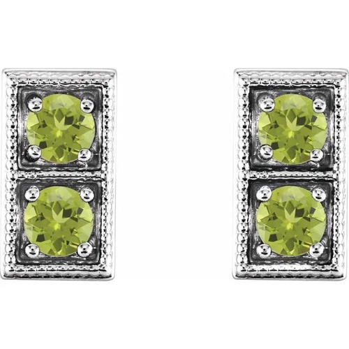 4 Prong Set 0.48 Carat Peridot  Diamond Earrings