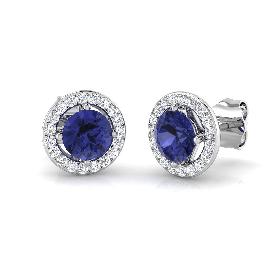 Micahell Tanzanite Prong Set  Diamond Earrings