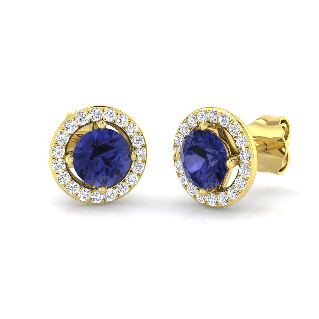 Micahell Tanzanite Prong Set  Diamond Earrings