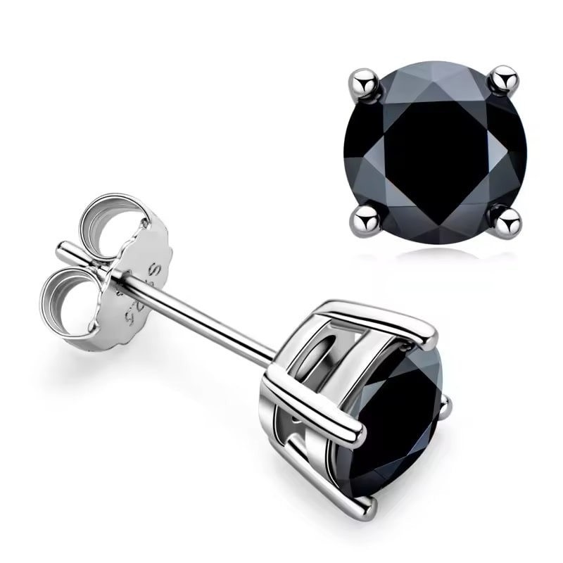 4 Prong Set Black  Diamond Earrings