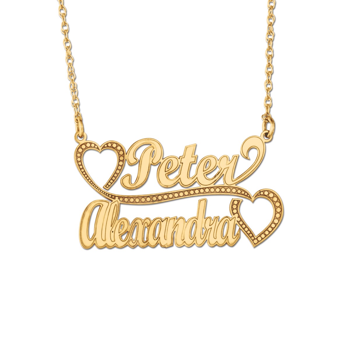 Peter 2 Names With Hearts On Ends  Necklace