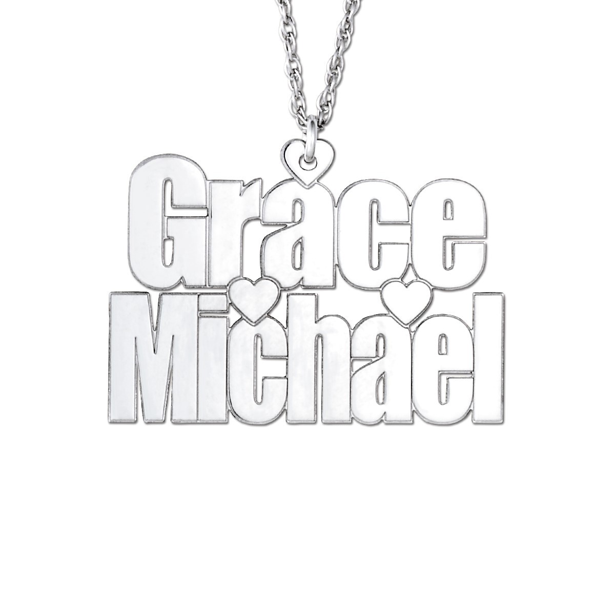 Lucas 2 Row Name Heart Center  Necklace