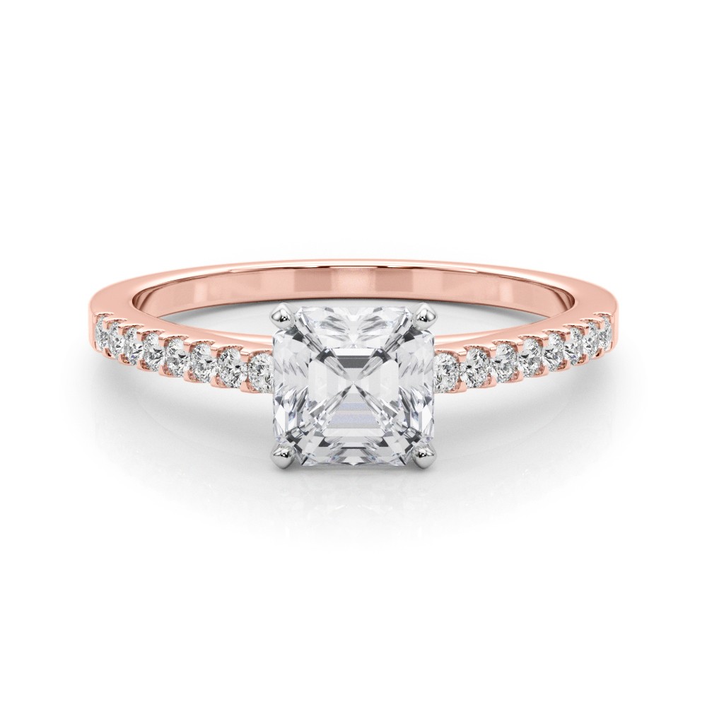Rinsy Asscher Cut Natural Diamond 4 Prong  Engagement Ring
