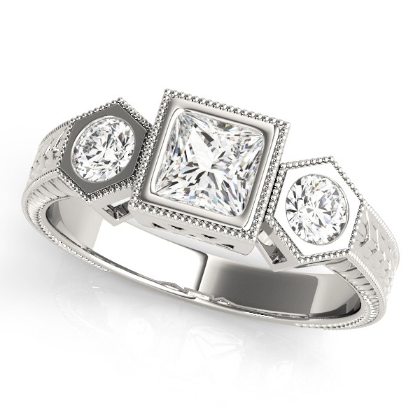 Milgrain Set Natural Diamond  Engagement Ring