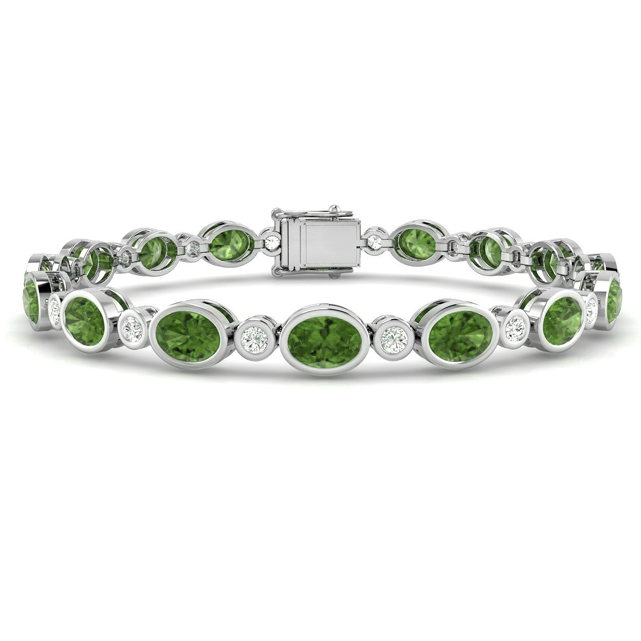 Jenova Peridot Bezel Set  Diamond Bracelet