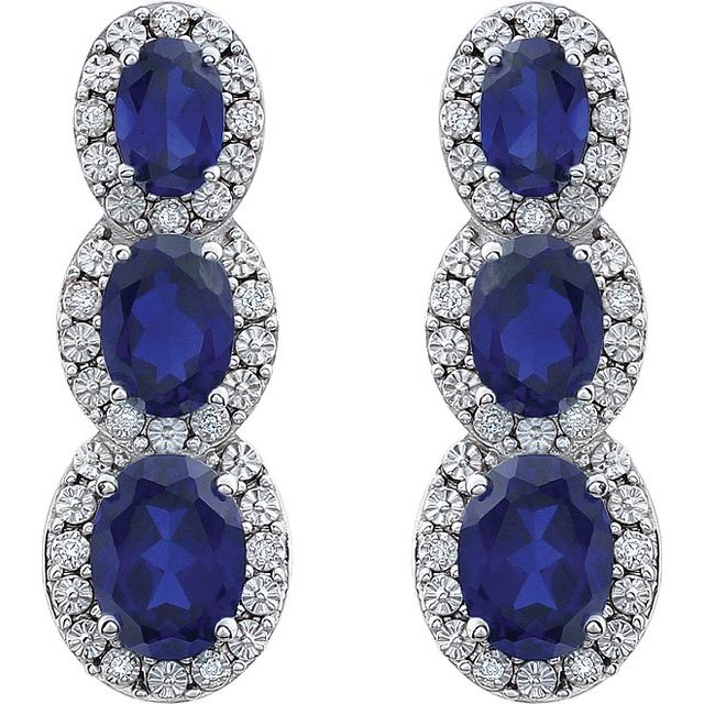 Holeigh Blue Sapphire 4 Prong Set  Diamond Earrings