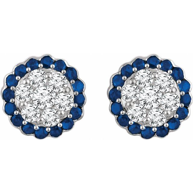 Faerrleah Blue Sapphire Prong Set  Diamond Earrings