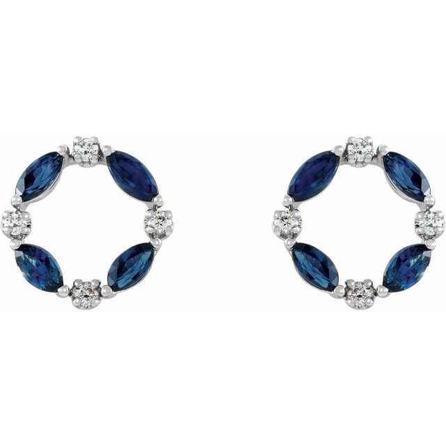 Holey Blue Sapphire Prong Set  Diamond Earrings