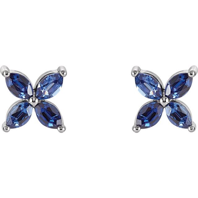 Honbrie Blue Sapphire 4 Prong Set  Diamond Earrings