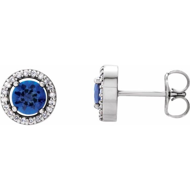 Hopie Blue Sapphire 4 Prong Set  Diamond Earrings