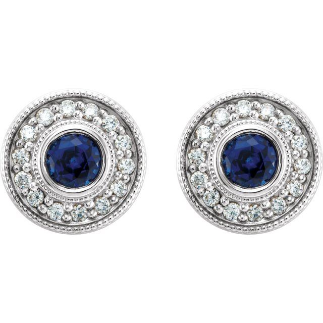 Hortense Blue Sapphire Bezel Set  Diamond Earrings