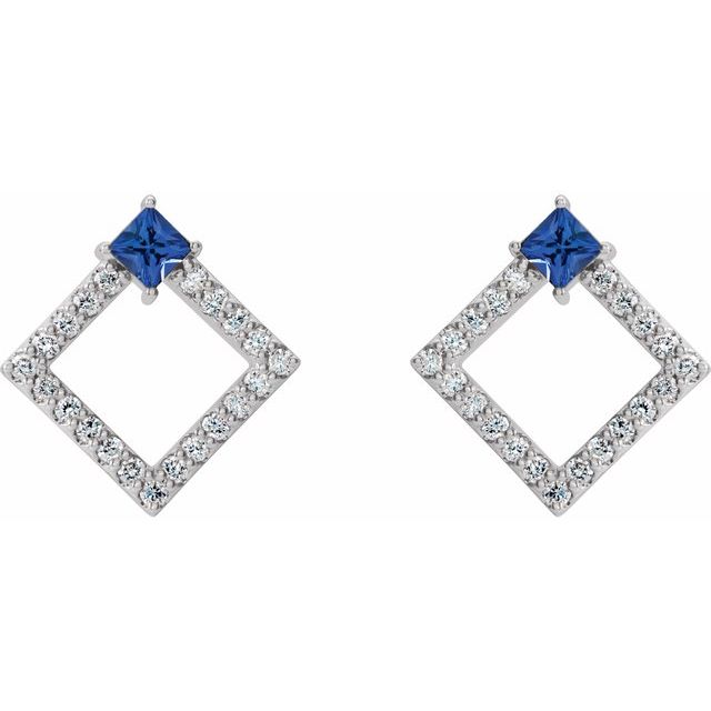 Huette Blue Sapphire 4 Prong Set  Diamond Earrings