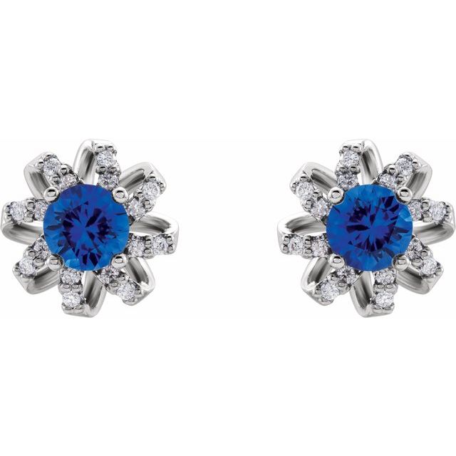 Huetts Blue Sapphire 4 Prong Set  Diamond Earrings