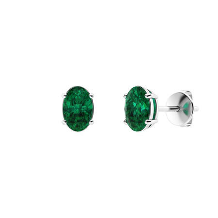 Helueua Emerald 4 Prong Set  Diamond Earrings
