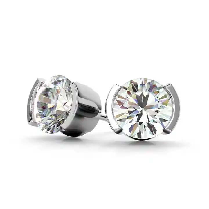 Janessa Moissanite Half Bezel  Diamond Earrings