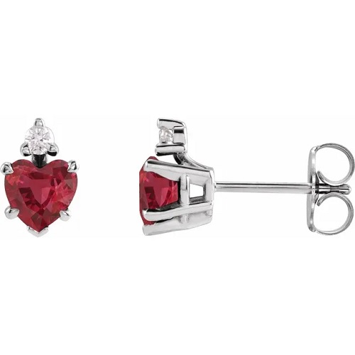 Halfrita Natural Ruby 4 Prong Set  Diamond Earrings