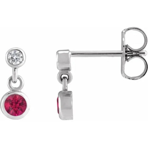 Hamest Natural Ruby Bezel Set  Diamond Earrings