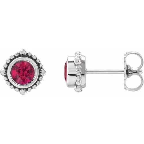 Harlenn Natural Ruby Bezel Set  Diamond Earrings