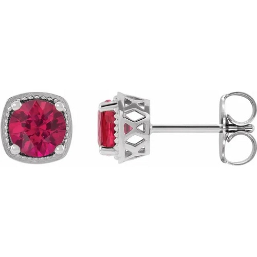 Heilewisa Natural Ruby 4 Prong Set  Diamond Earrings