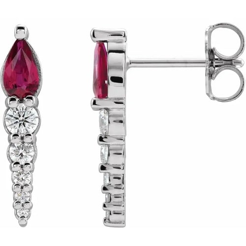 Hallfrita Natural Ruby 3 Prong  Diamond Earrings