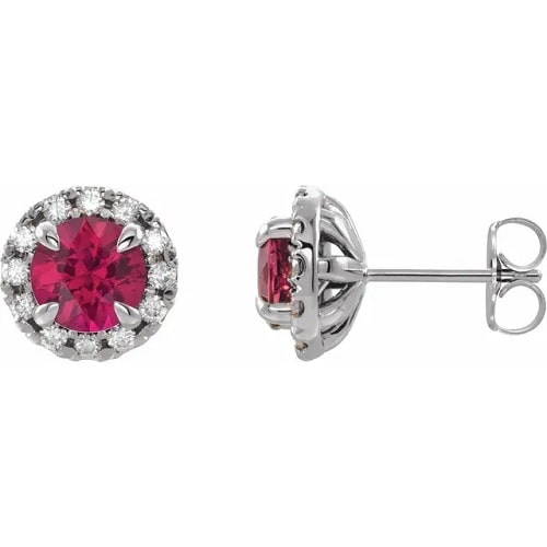Harvina Natural Ruby 4 Prong Set  Diamond Earrings