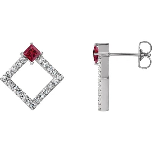 Halfryta Natural Ruby 4 Prong Set  Diamond Earrings