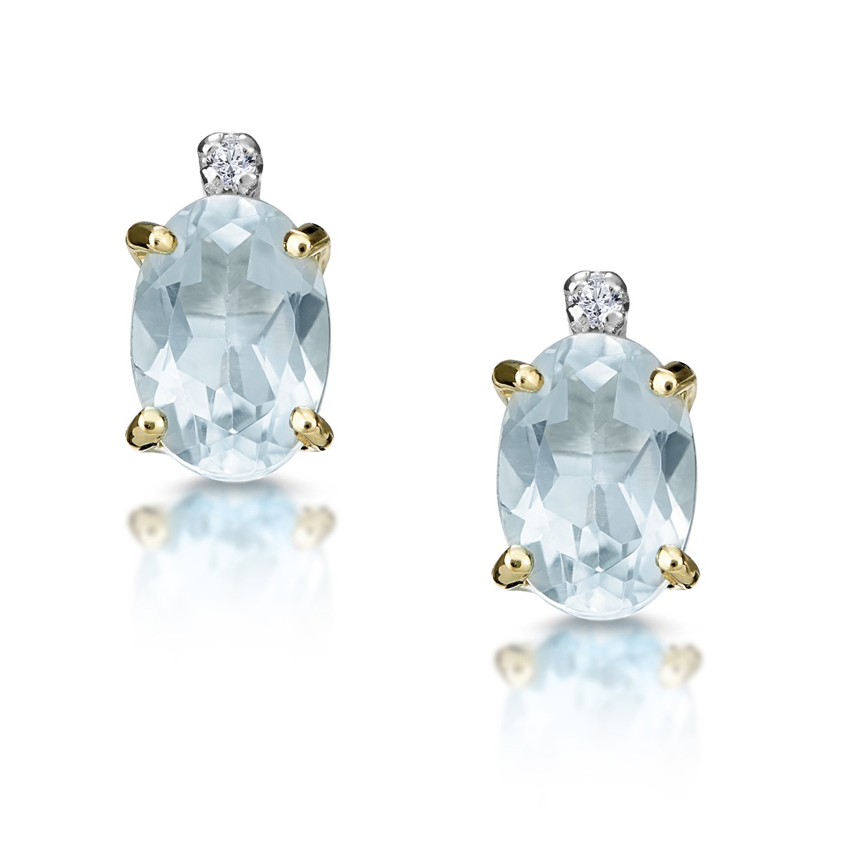 Graycn Aquamarine 4 Prong Set  Diamond Earrings