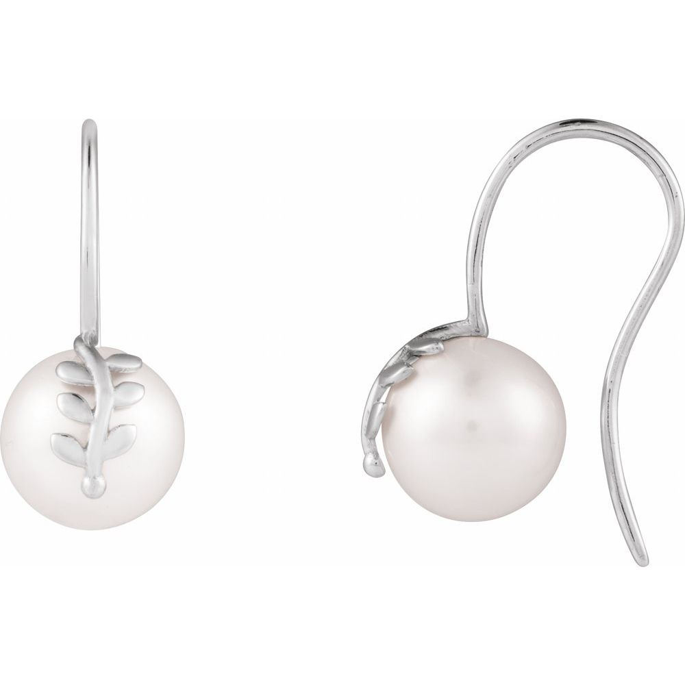 8mm White Fresh Water Pearl Earrings Available In 9k,14k,18k,Platinum And Silver