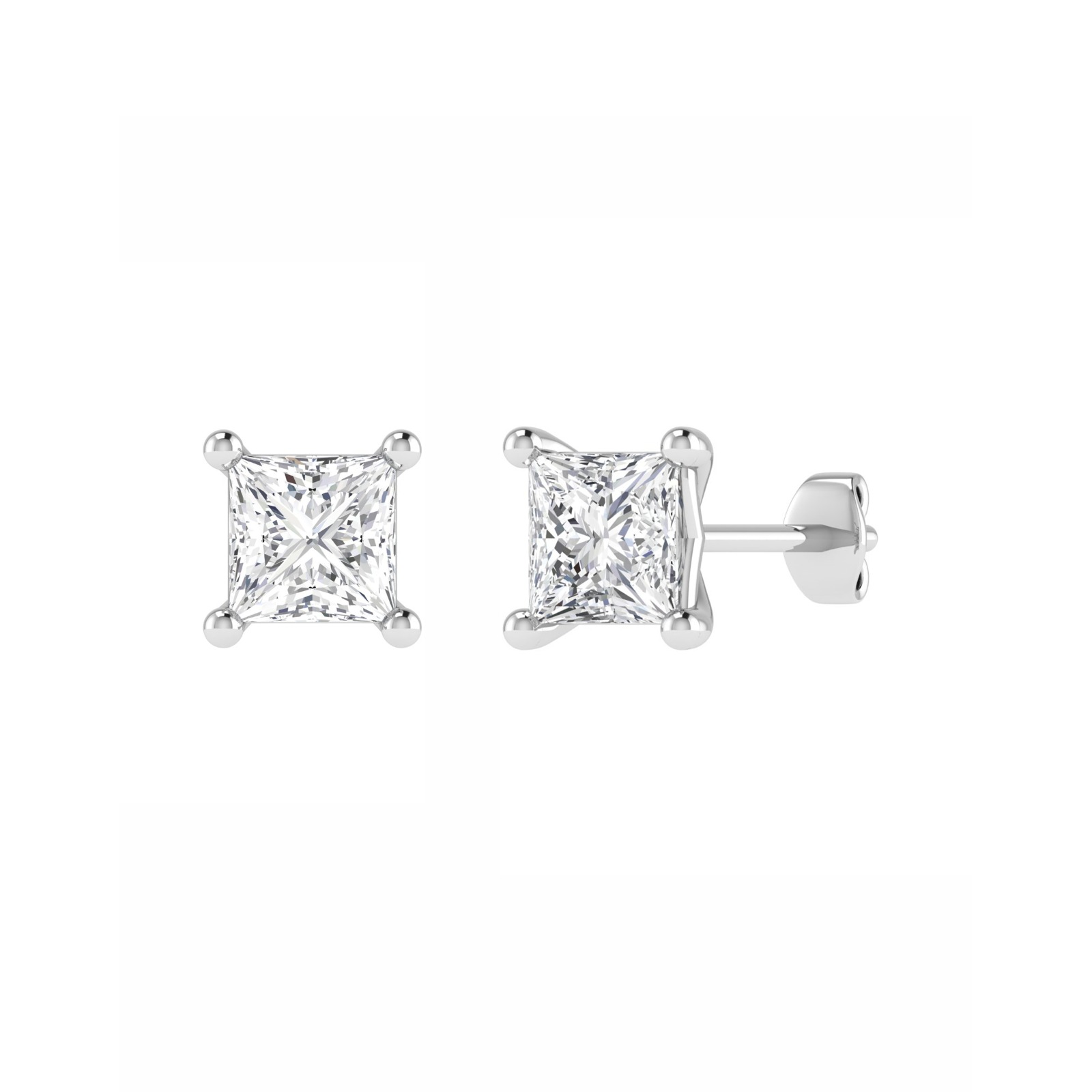 4 Prong Princess Cut Basket Stud Earring in Gold 