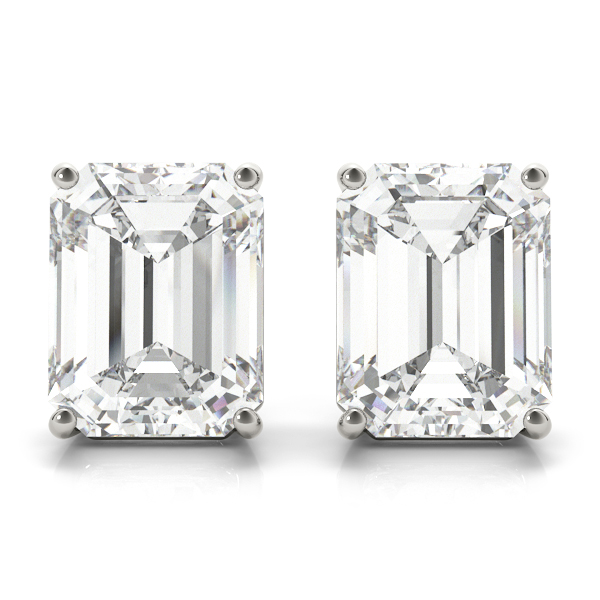 Classic Style 4 Prong Emerald Cut Diamond Stud Earring are available in gold 