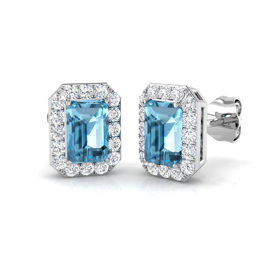 Linaira Blue Topaz 4 Prong  Diamond Earrings