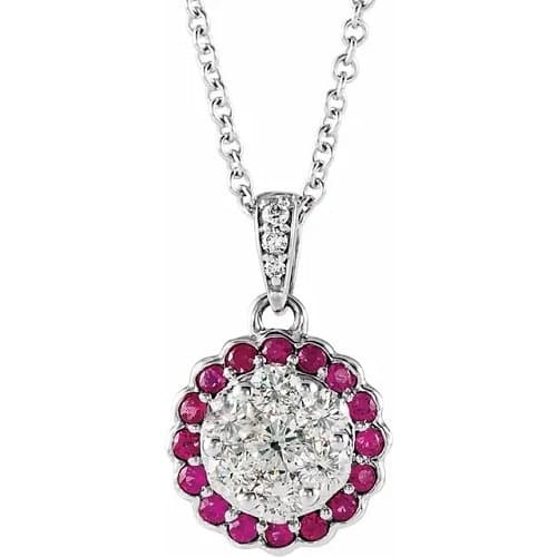 Perouze Natural Ruby Shared Prong  Necklace