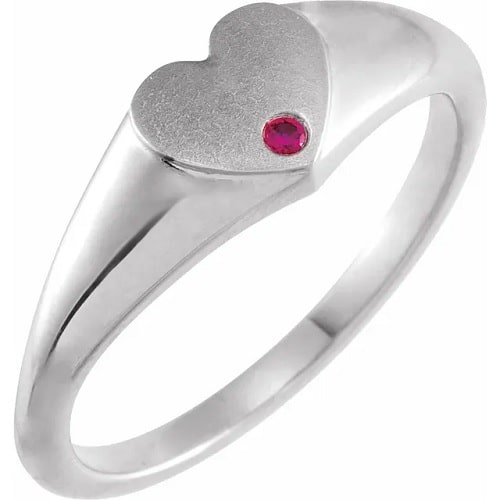 0.03 Carat Round cut Ruby Natural And Lab-Grown Heart Signet Ring with Bezel-set 