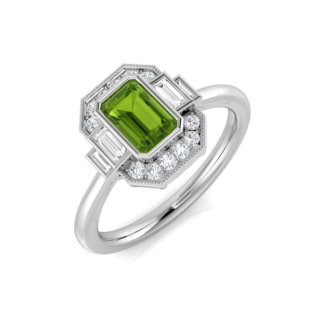 Ellrynas Peridot Prong set  Diamond Ring