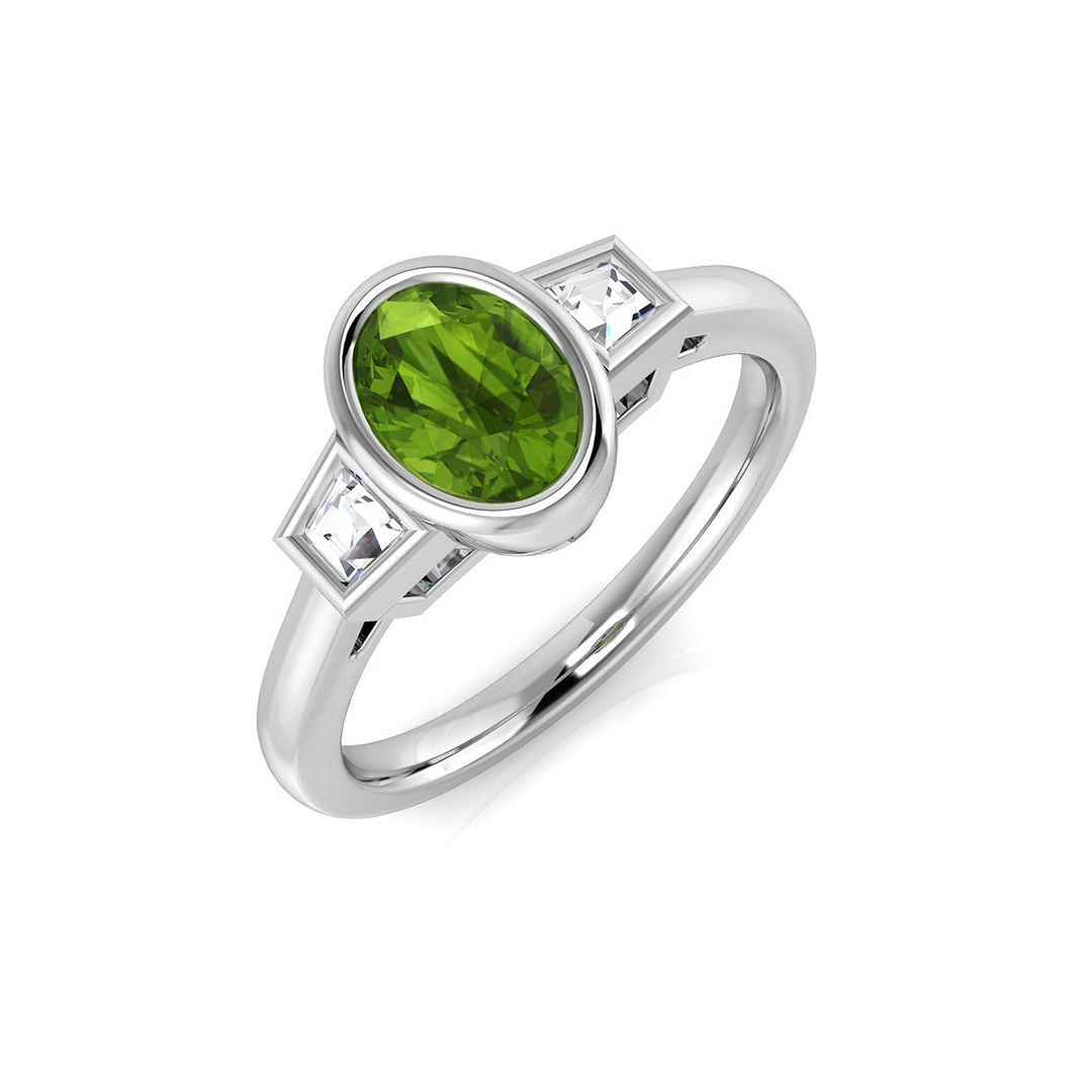 Erona Peridot Bezel set  Diamond Ring